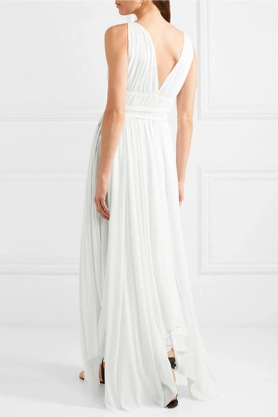 Shop Norma Kamali Goddess Ruched Stretch-jersey Maxi Dress In White