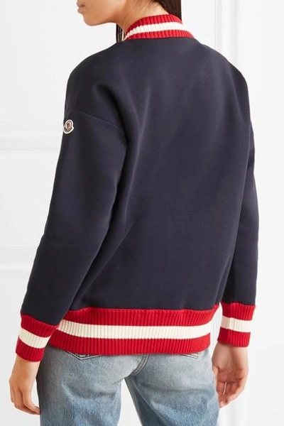 Shop Moncler Ribbed Knit-trimmed Cotton-neoprene Bomber Jacket In Navy