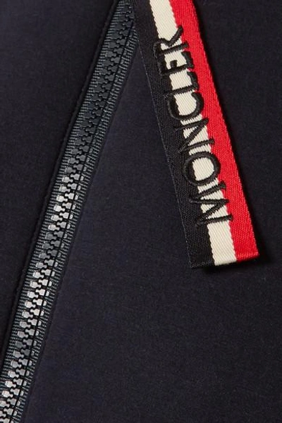Shop Moncler Ribbed Knit-trimmed Cotton-neoprene Bomber Jacket In Navy
