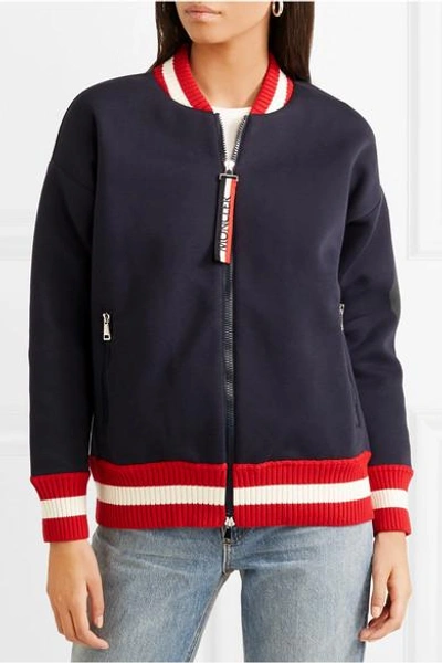 Shop Moncler Ribbed Knit-trimmed Cotton-neoprene Bomber Jacket In Navy