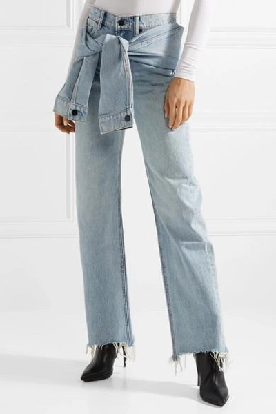 Shop Alexander Wang Stack Tie Tie-front Distressed High-rise Straight-leg Jeans In Light Denim