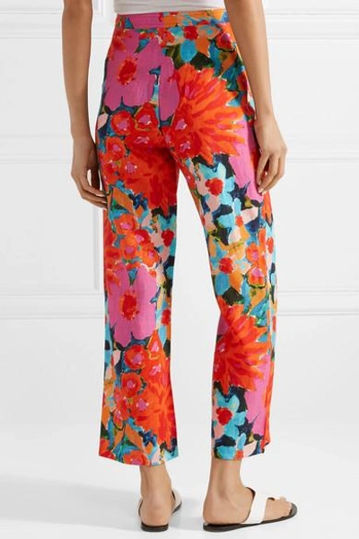 Shop Mara Hoffman Arlene Floral-print Tencel And Linen-blend Flared Pants In Pink