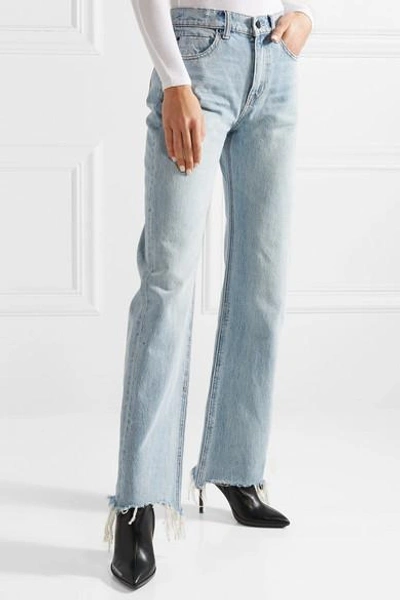 Shop Alexander Wang Stack Tie Tie-front Distressed High-rise Straight-leg Jeans In Light Denim