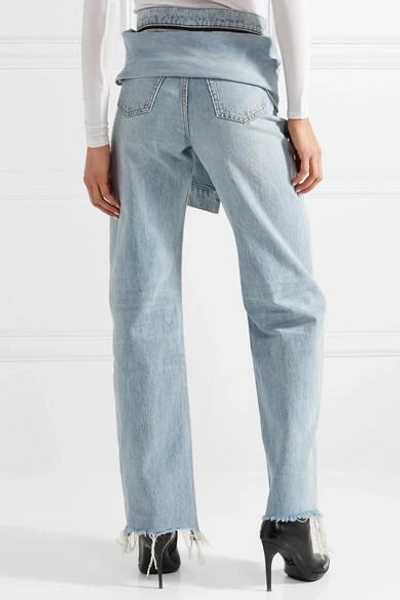 Shop Alexander Wang Stack Tie Tie-front Distressed High-rise Straight-leg Jeans In Light Denim