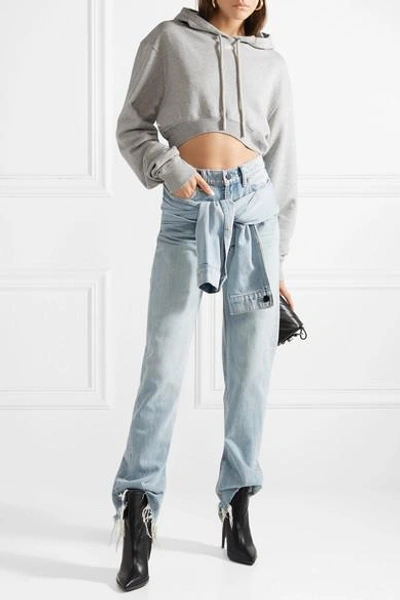 Shop Alexander Wang Stack Tie Tie-front Distressed High-rise Straight-leg Jeans In Light Denim