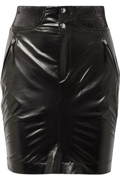 Shop Isabel Marant Amel Ribbed Knit-trimmed Coated-silk Mini Skirt In Black