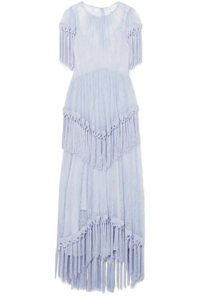 Shop Alice Mccall More Than A Woman Fringed Chantilly Lace Dress In Blue