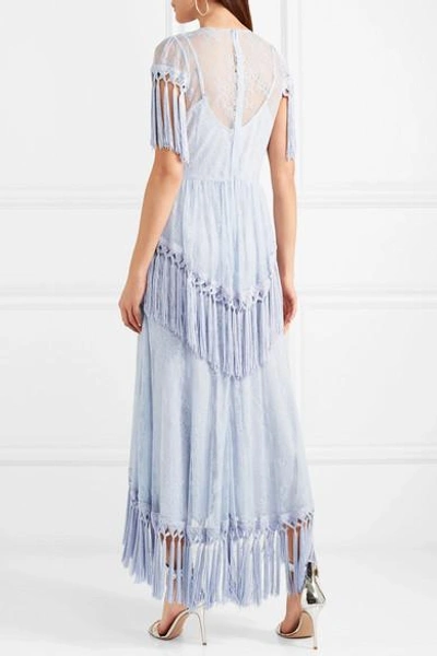 Shop Alice Mccall More Than A Woman Fringed Chantilly Lace Dress In Blue