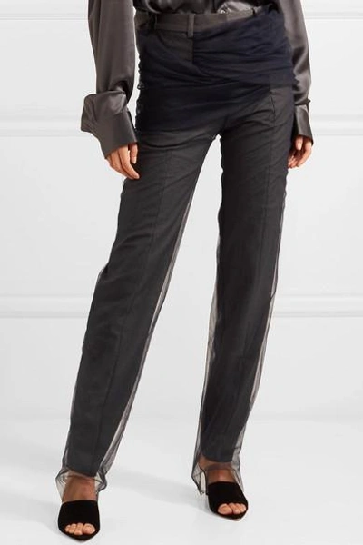 Shop Y/project Twisted Tulle And Twill Straight-leg Pants In Dark Gray