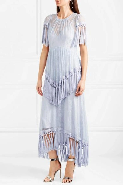 Shop Alice Mccall More Than A Woman Fringed Chantilly Lace Dress In Blue