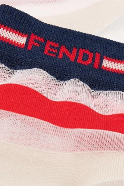 Shop Fendi Striped Knitted Socks In White