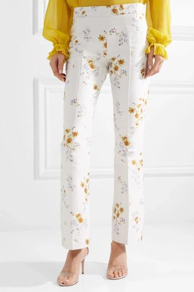 Shop Giambattista Valli Floral-jacquard Straight-leg Pants In Ivory