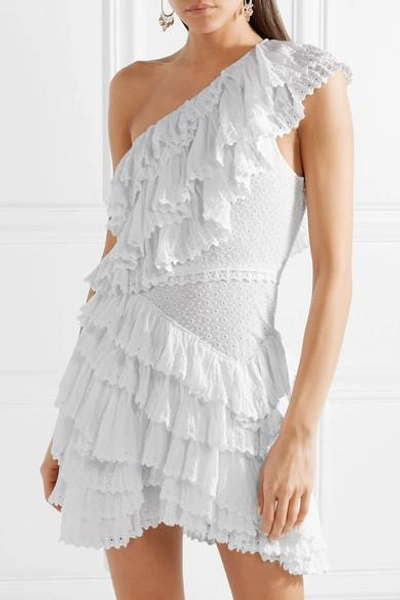 Shop Isabel Marant Zeller One-shoulder Ruffled Broderie Anglaise Cotton Mini Dress In White