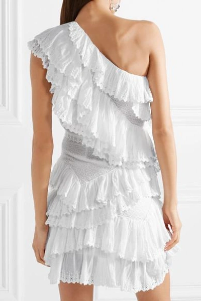 Shop Isabel Marant Zeller One-shoulder Ruffled Broderie Anglaise Cotton Mini Dress In White