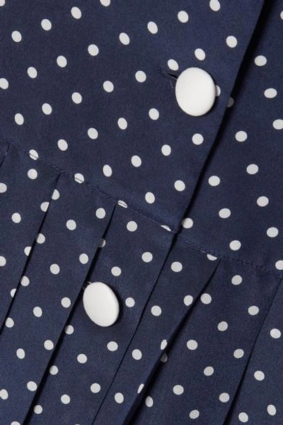 Shop Alessandra Rich Pleated Polka-dot Silk Crepe De Chine Midi Dress In Navy