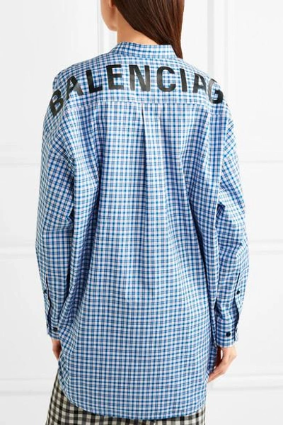 Shop Balenciaga New Swing Checked Cotton-poplin Shirt In Blue