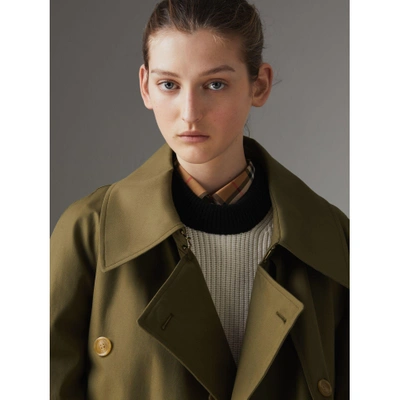 Shop Burberry Exaggerated Collar Cotton Gabardine Trench Coat In Military Olive