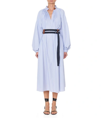 Shop Tibi Blue/white Multi Isabelle Shirting Edwardian Dress