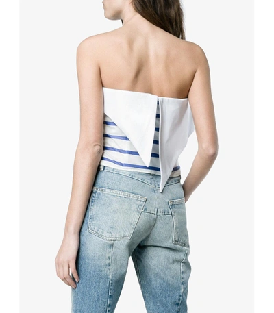 Shop Natasha Zinko White/blue Strapless Stripe Zip Top