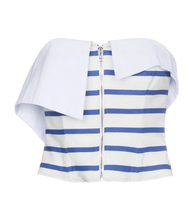 Shop Natasha Zinko White/blue Strapless Stripe Zip Top