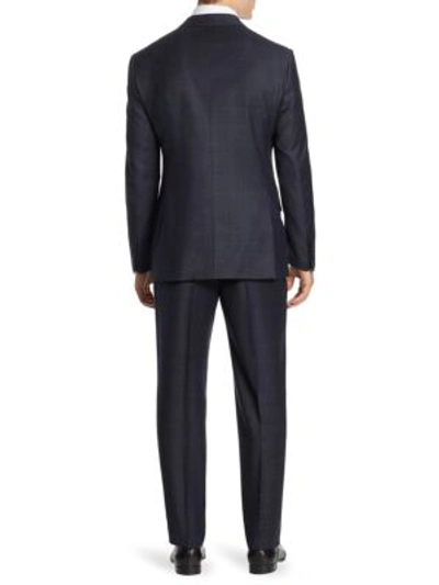 Shop Armani Collezioni Plaid Wool G Line Suit In Navy
