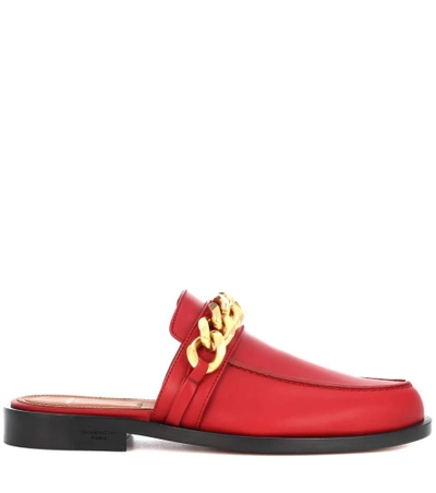 Shop Givenchy Chain Leather Slippers In Red
