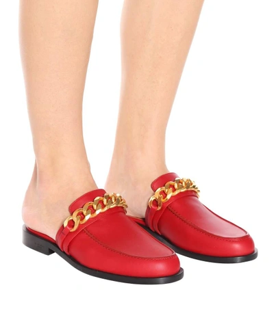 Shop Givenchy Chain Leather Slippers In Red
