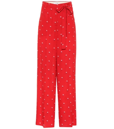 Shop Valentino Floral-printed Silk Crêpe Trousers In Red