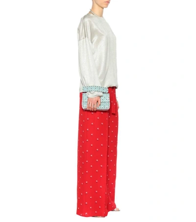 Shop Valentino Floral-printed Silk Crêpe Trousers In Red