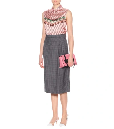 Shop Miu Miu Plaid Wool Skirt In Grey