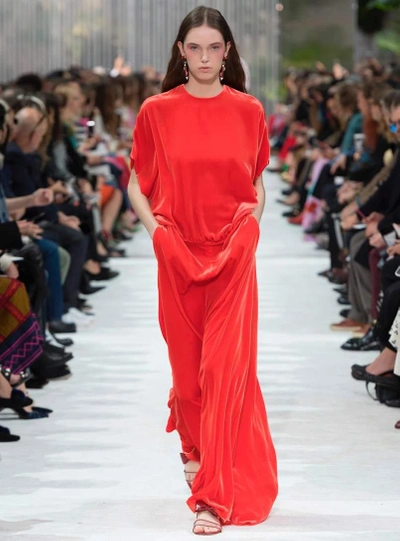 Shop Valentino Velvet Silk-blend Gown In Red