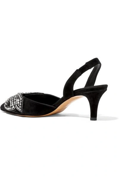 Shop Isabel Marant Pagda Crystal-embellished Suede Slingback Pumps In Black