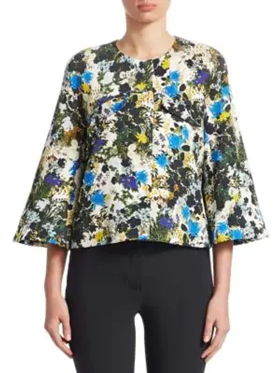 Shop Erdem Skylar Button-front Jacket In White Blue