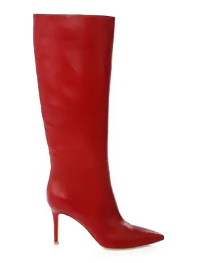 Shop Gianvito Rossi Leather Point-toe Tall Boots In Red