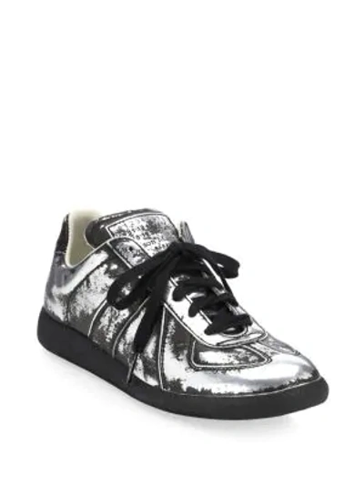 Shop Maison Margiela Metallic Leather Trainers In Silver