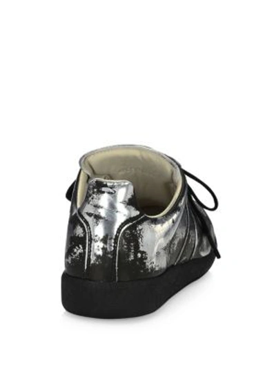 Shop Maison Margiela Metallic Leather Trainers In Silver