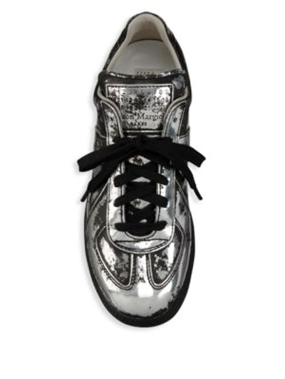 Shop Maison Margiela Metallic Leather Sneakers In Silver