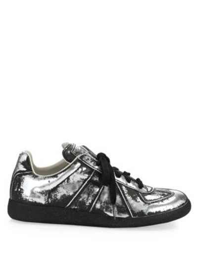 Shop Maison Margiela Metallic Leather Trainers In Silver