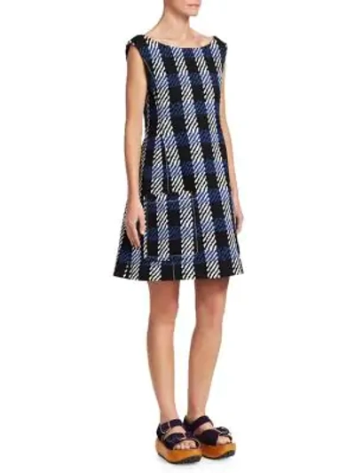 Shop Marni Plaid Shift Dress In Blue Black