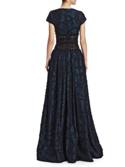 Shop Naeem Khan Metallic Embroidered-waist Ball Gown In Navy Black