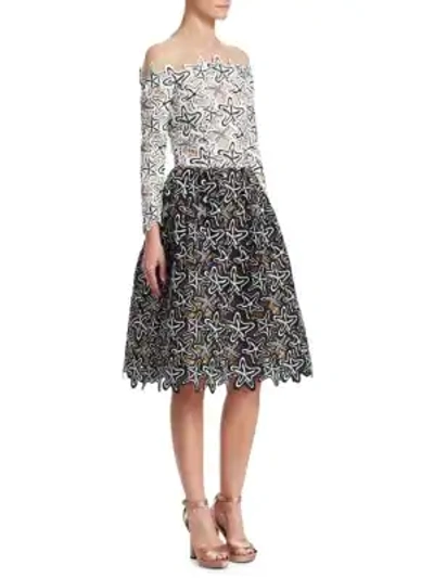 Shop Oscar De La Renta Illusion Starfish Off-the-shoulder Dress In Black White