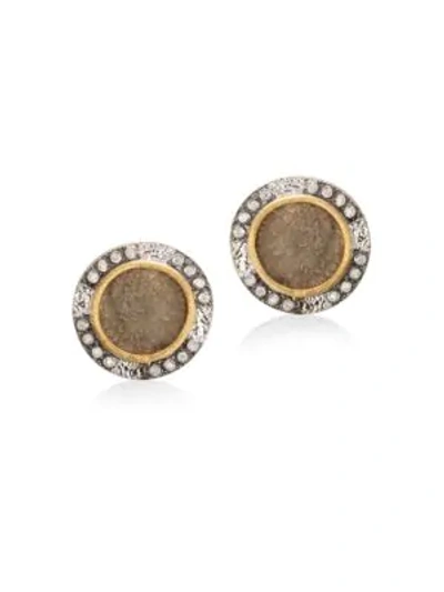 Shop Coomi Silver Coin Diamond, 20k Yellow Gold & Sterling Silver Stud Earrings In Silver Gold