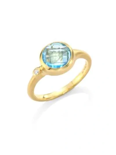 Shop Carelle Blue Topaz & Diamond 18k Yellow Gold Stack Ring In Yellow Gold Topaz