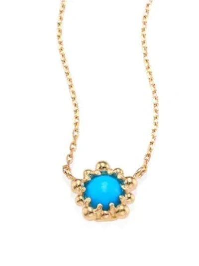 Shop Anzie Micro Dew Drop Sleeping Beauty Turquoise & 14k Yellow Gold Pendant Necklace In Gold Turquoise