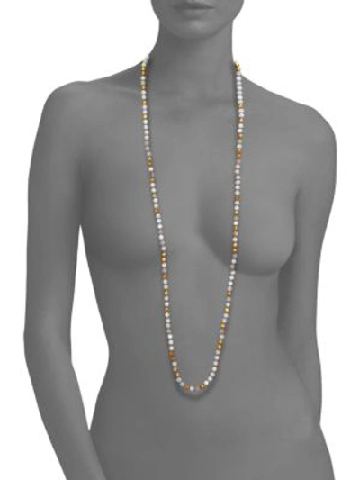 Shop Chan Luu Mother-of-pearl & Opal Long Beaded Strand Necklace In Gold White