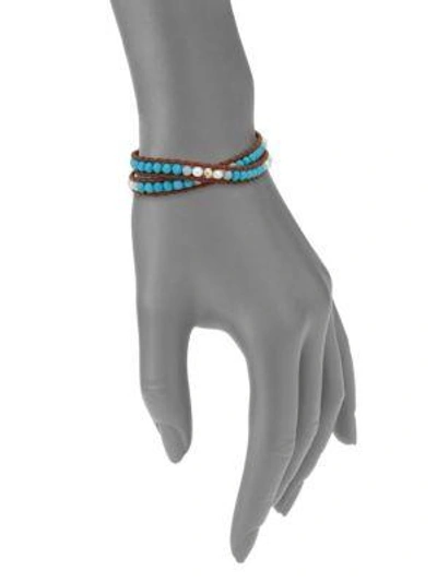 Shop Chan Luu Pearl, Turquoise & Amazonite Leather Wrap Bracelet In Turquoise Brown