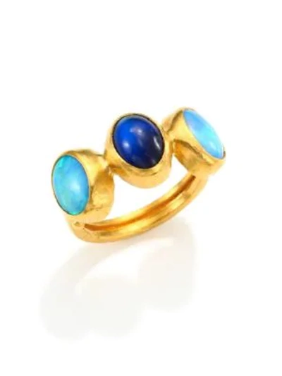 Shop Gurhan Amulet Hue Opal, Blue Moonstone & 24k Yellow Gold Ring In Gold Blue