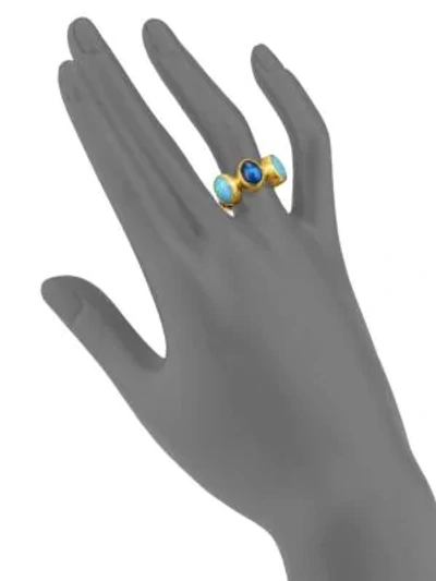 Shop Gurhan Amulet Hue Opal, Blue Moonstone & 24k Yellow Gold Ring In Gold Blue