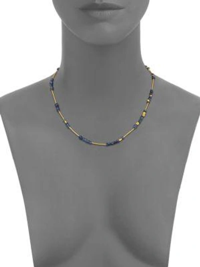 Shop Gurhan Delicate Rain Blue Sapphire & 24k Yellow Gold Beaded Necklace In Gold Blue Sapphire