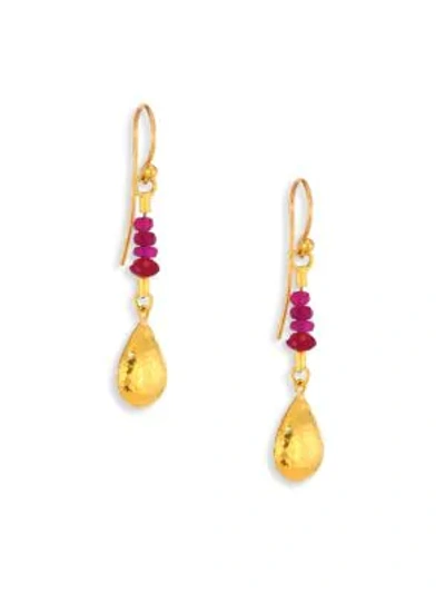 Shop Gurhan Delicate Rain Ruby & 24k Yellow Gold Drop Earrings In Gold Ruby